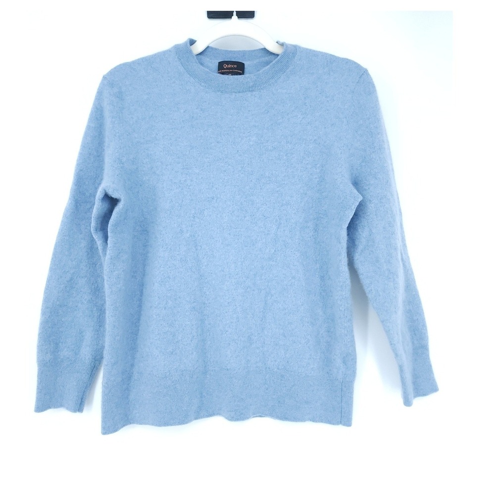 Quince Mongolian Cashmere Crewneck Sweater Women L Light Blu Classic Preppy READ